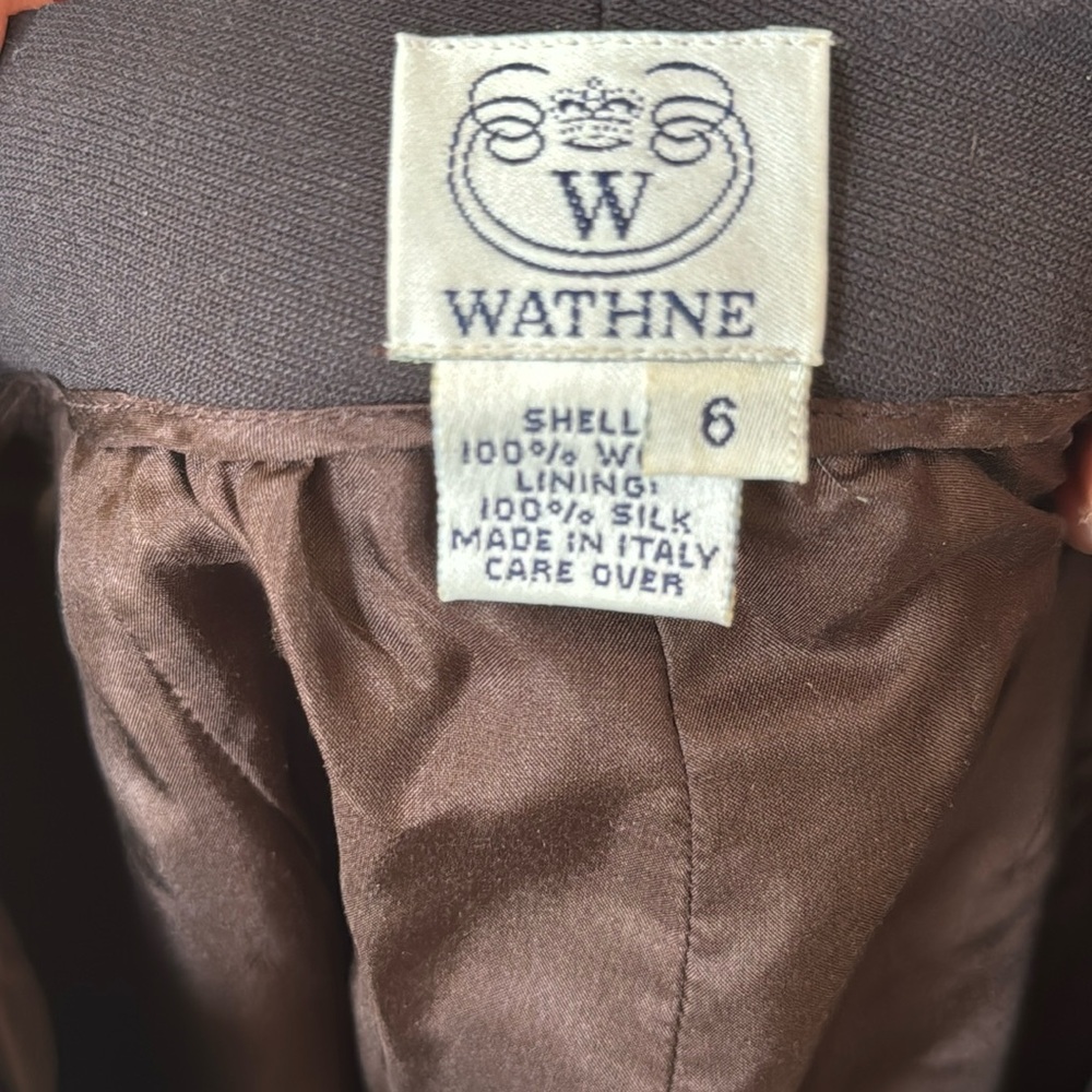 Wathne wool twill pants with leather zipper detail high waist cuffed retro sz 6!